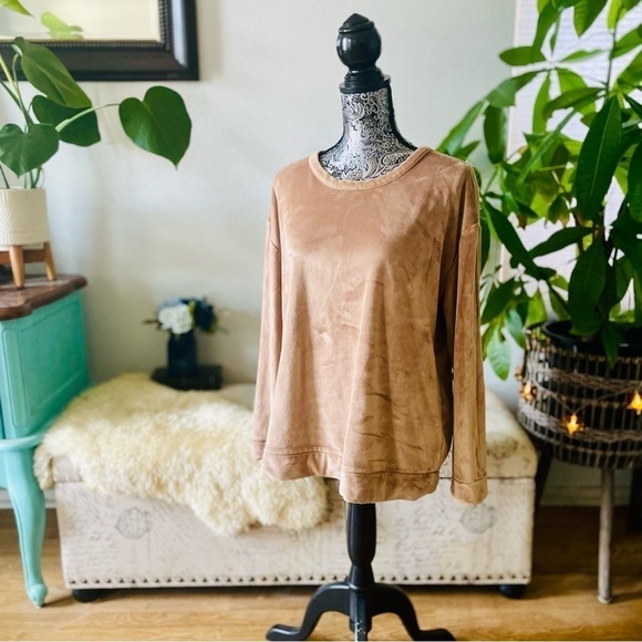 Koolabura By UGG Caramel Brown Luxe Velour Crewneck Sweater Jumper, Size L - Picture 6 of 7